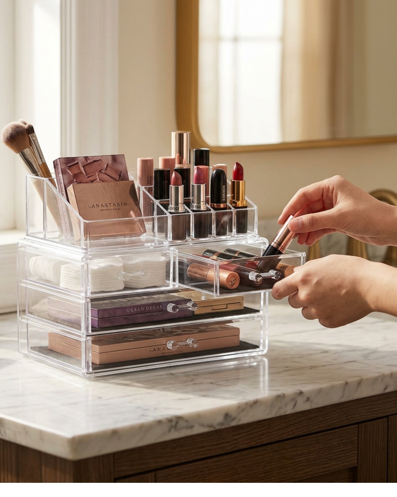 Fablev Clear Acrylic Makeup Organizer 3 Drawer