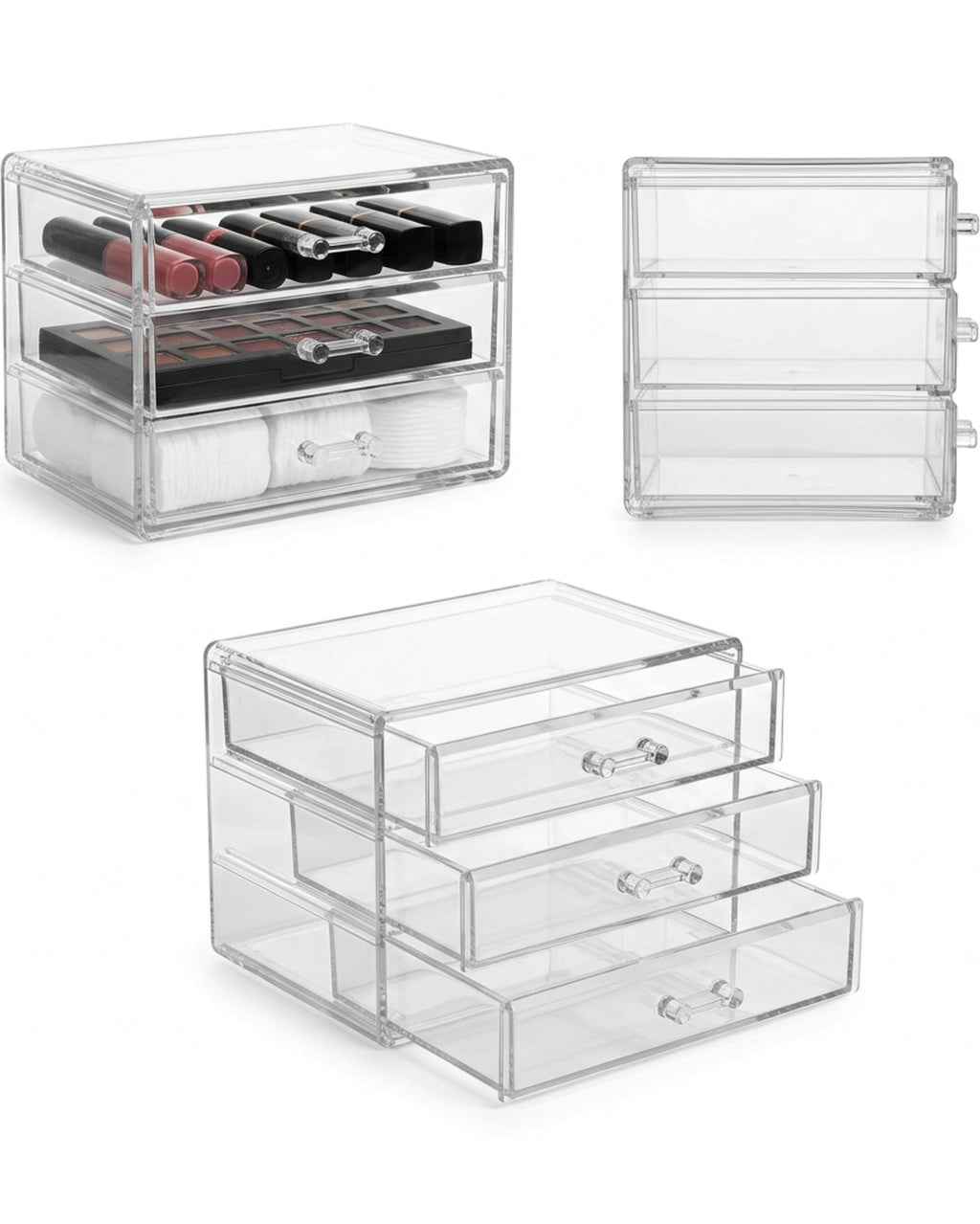 Fablev Clear Acrylic Makeup Organizer 3 Drawer