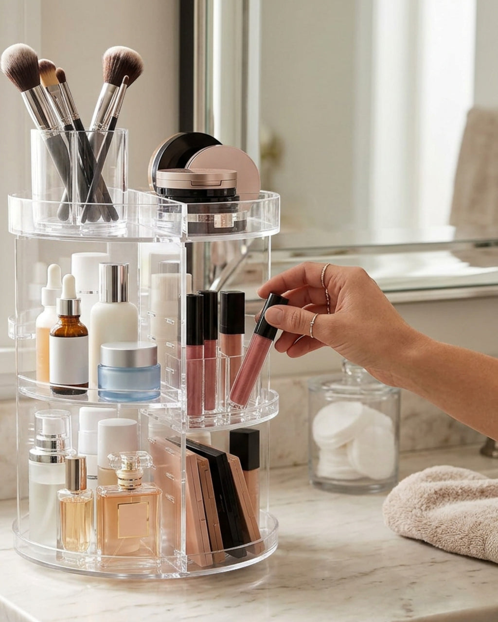 Fablev Rotating Clear Acrylic Makeup Organizer Tall